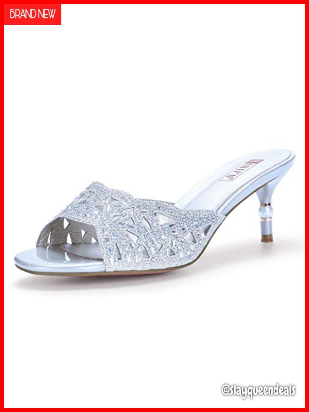 IDIFU Womens Low Kitten Heel Peep Toe Slide Mules Formal Wedding Heels